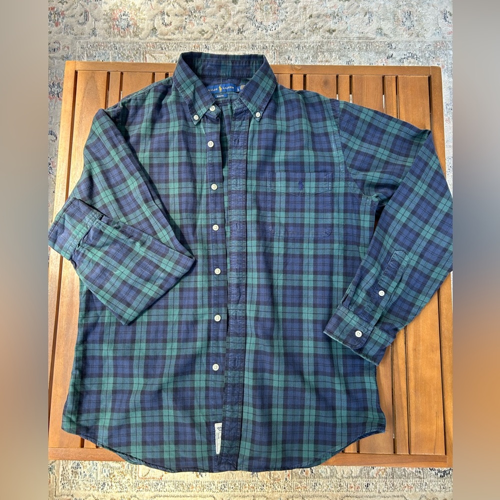 Ralph Lauren Classic Blue and Green Plaid Men's Shirt